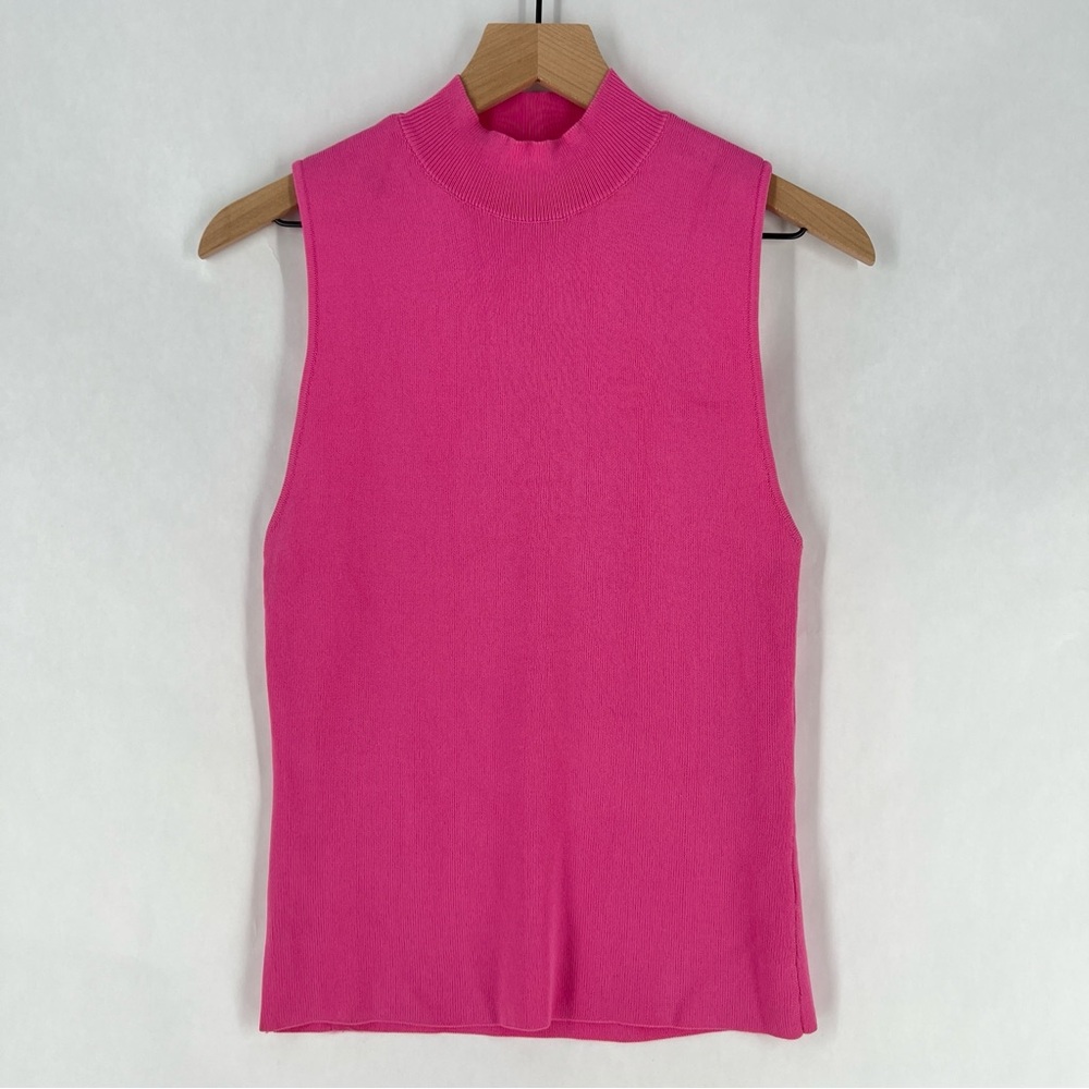ANIMALE Pink Ribbed Stretch‎ Knit Sleeveless Mock Neck Top Size M